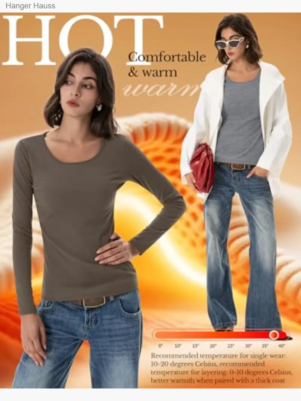 4 Pack Fleece Lined Thermal Tops Long Sleeve Scoop Neck Base Layer